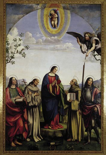Verkuendigung an Maria mit Heiligen od (eigentl. Francesco Raibolini) Francia
