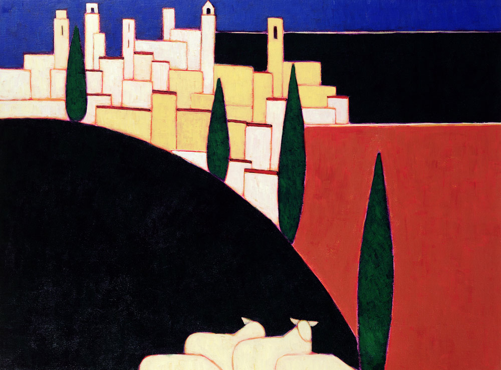 San Gimignano with Sheep, 1999 (acrylic on paper)  od Eithne  Donne