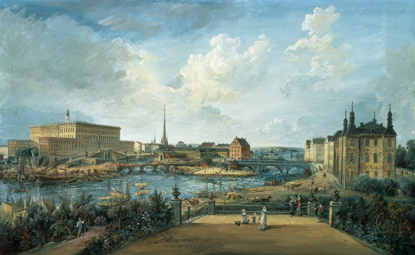 View of Stockholm from the Fersen Terrace with the Palace Makalos (gouache on canvas) od Elias Martin