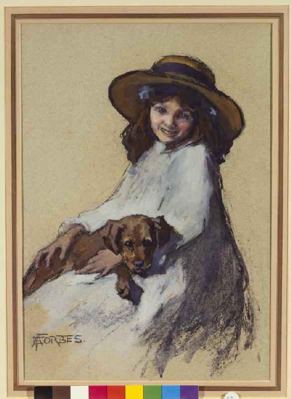 Mädchen mit ihrem jungen Hund. od Elizabeth Adela Stanhope Forbes