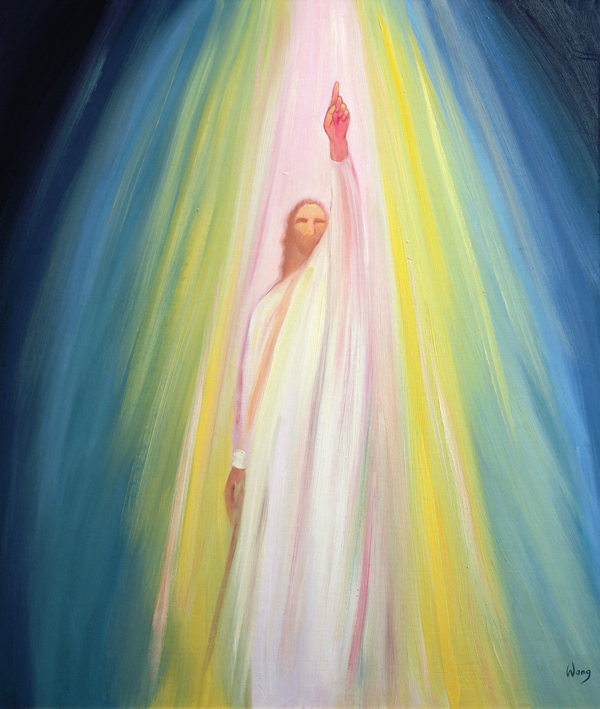 Jesus Christ points us to God the Father, 1995 (oil on panel)  od Elizabeth  Wang