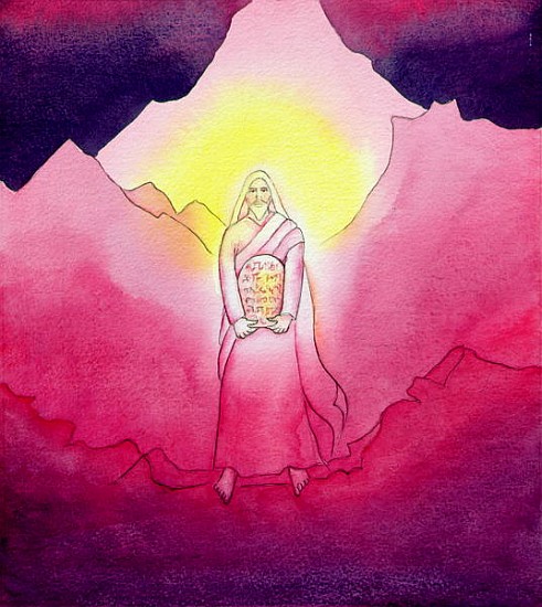 God gives the Ten Commandments to Moses on Mount Sinai, 2004 (w/c on paper)  od Elizabeth  Wang
