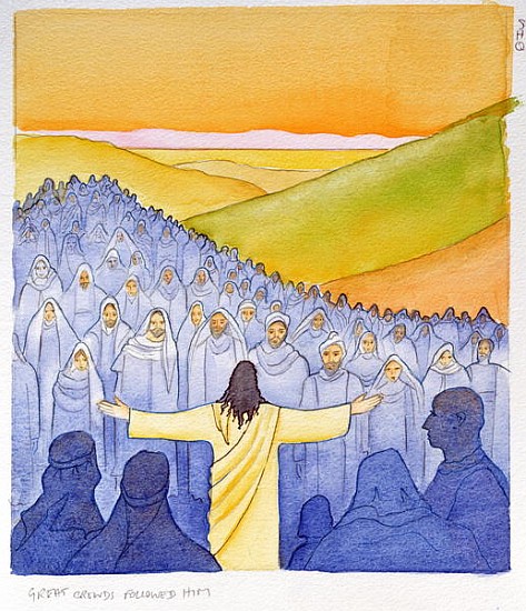 Great crowds followed Jesus as he preached the Good News, 2004 (w/c on paper)  od Elizabeth  Wang