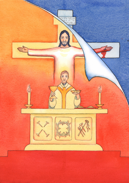Jesus is Present with us at Mass, praying to the Father on our behalf, for help in our needs, and fo od Elizabeth  Wang