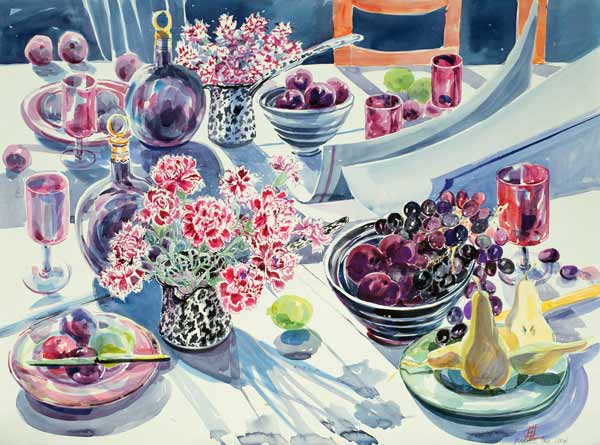 Black Maroon and white Kitchen Table  od Elizabeth Jane  Lloyd