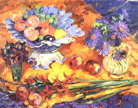Peaches in a Blue Dish  od Elizabeth Jane  Lloyd