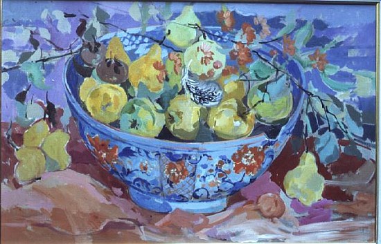 Quinces in a Delft Bowl od Elizabeth Jane  Lloyd