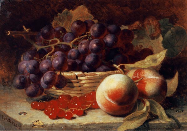 A still life of red currants, peaches and grapes in a basket od Eloise Harriet Stannard