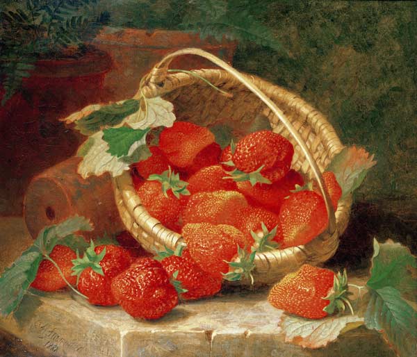 A Basket of Strawberries on a stone ledge od Eloise Harriet Stannard