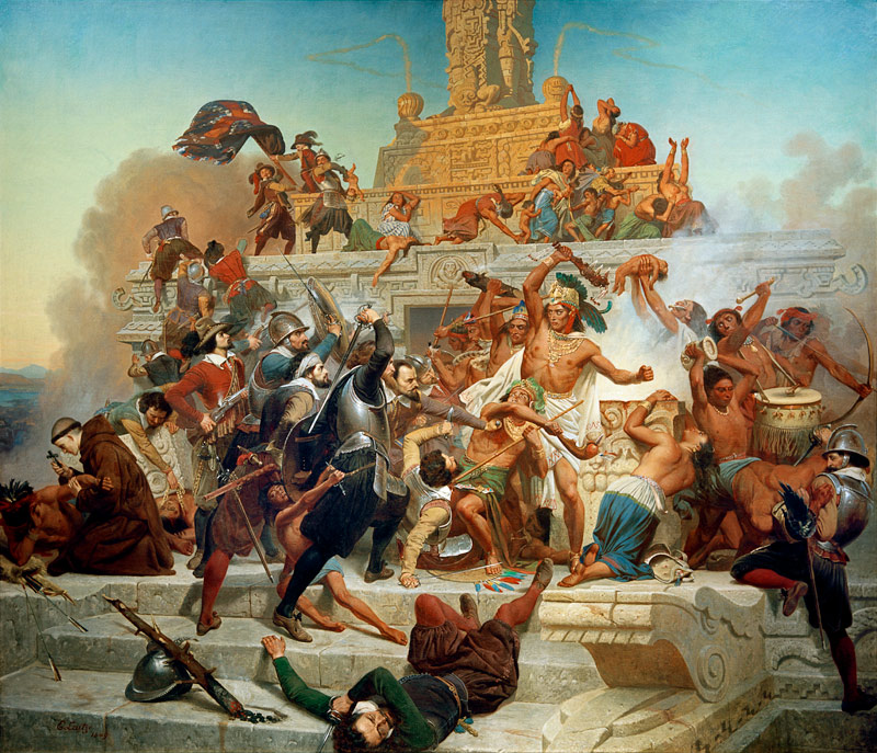 Die Eroberung des Teocalli Tempels durch Cortés und seine Truppen od Emanuel Leutze
