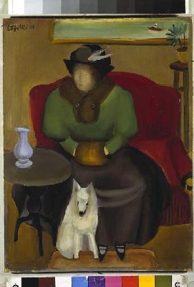 Woman in the fur with dog.