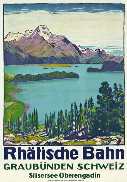 Poster advertising travel to Graubunden by the Swiss company 'Rhaetian Railway' od Emil Cardinaux