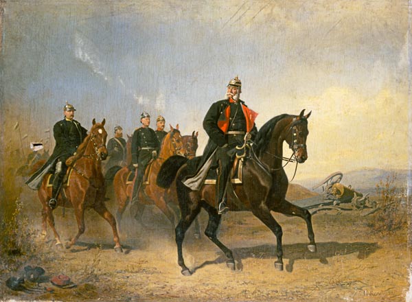 Emperor Wilhelm I. of Preussen to horse with Bismarck and Moltke od Emil Volkers