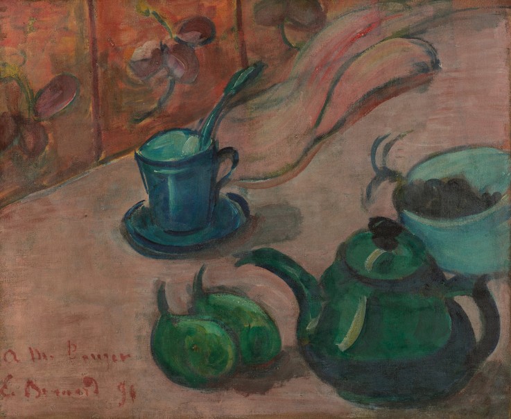 Still life with teapot, cup and fruit od Emile Bernard