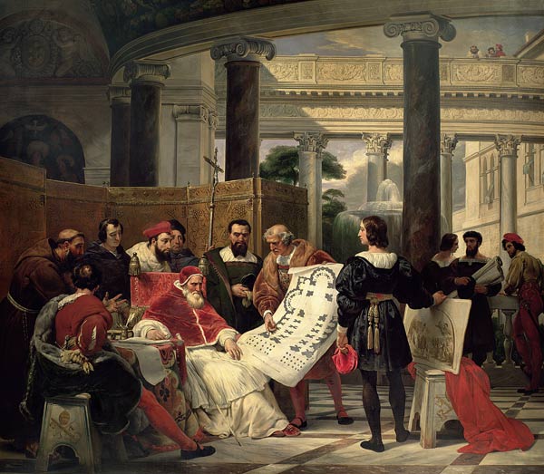 Pope Julius II ordering Bramante, Michelangelo and Raphael to construct the Vatican and St. Peter's od Emile Jean Horace Vernet