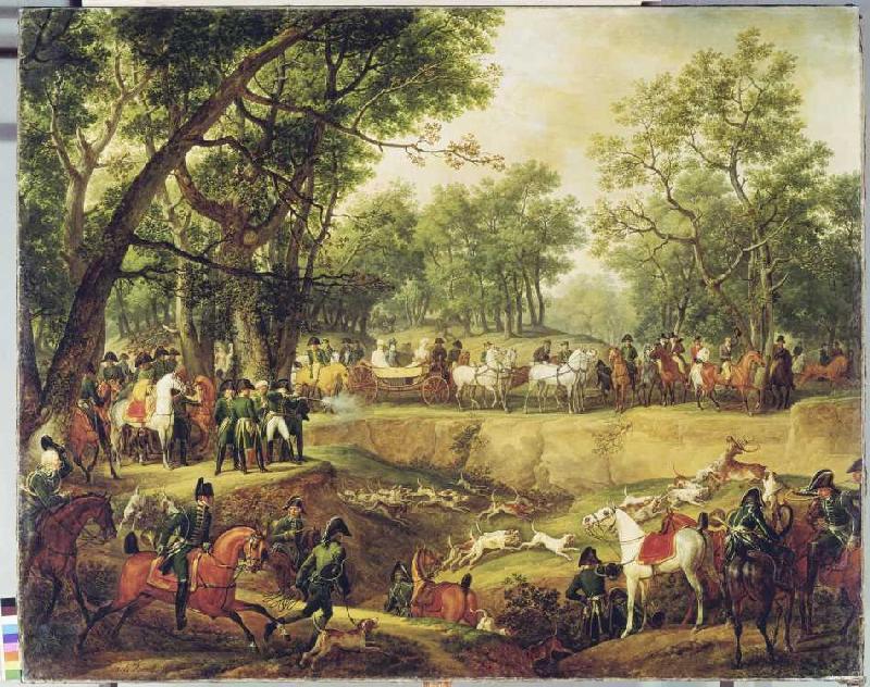 Napoleon voucher distinctive on the hunting in the woods of Compiegne od Emile Jean Horace Vernet
