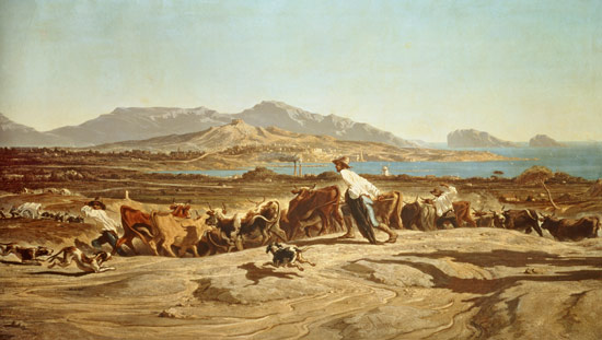 Cattle herding near Marseilles od Emile Loubon