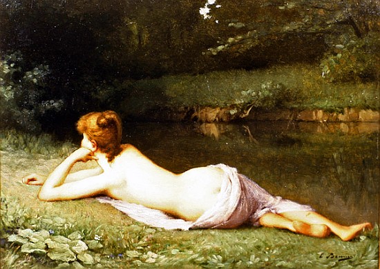 Reclining nude on a riverbank od Emmanuel Benner