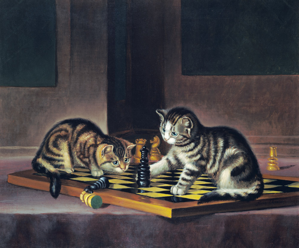 Kittens Playing Chess od English School
