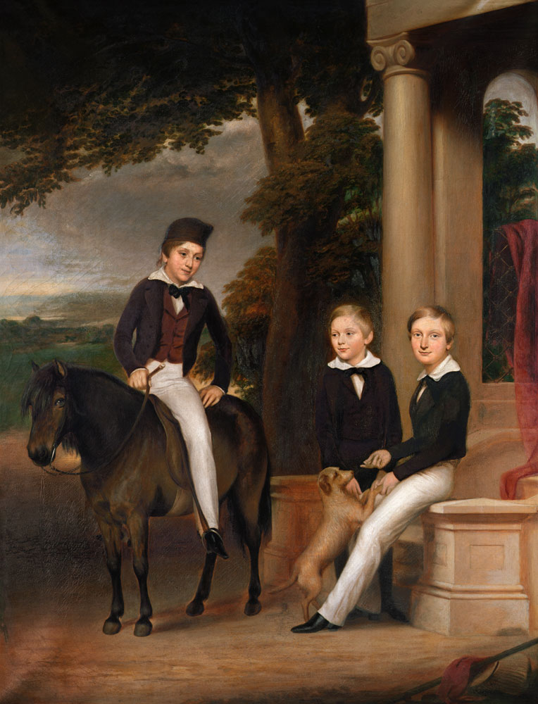 Portrait of John, George and Thomas Gladstone with their favourite pets od English School