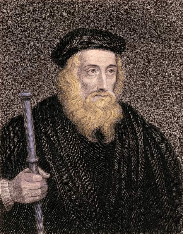 Portrait of John Wycliffe (c.1330-84) engraved by James Posselwhite (1798-1884) after a print by G. od English School