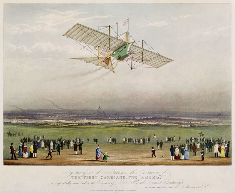 The Flying Machine, the ''Ariel'', from designs prepared by W.S. Henson in 1842, published by Ackerm od English School