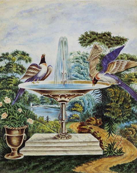 Birds in a Fountain in a Landscape Park od English School