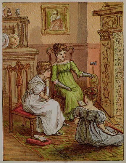 Card depicting a fireside scene od English School