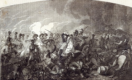 Charge of Lord Somerset''s Heavy Brigade at Waterloo, and total rout of the French Army, illustratio od English School