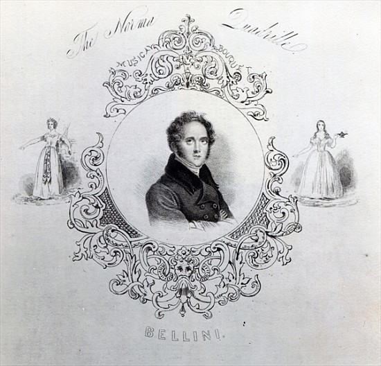 Cover of Sheet Music for a Quadrille, with a portrait of Vincenzo Bellini od English School