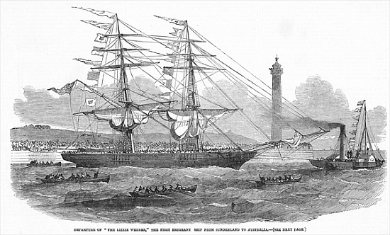 Departure of ''The Lizzie Webber'', the first emigrant ship from Sunderland to Australia, from ''The od English School
