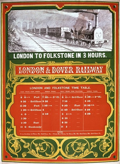 Early timetable for the London to Dover Railway od English School