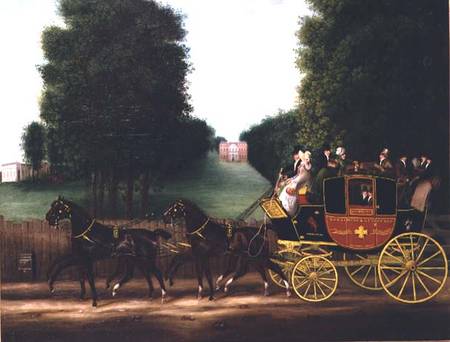 The Godalming and Guildford stagecoach owned by John Kirby Jun and inscribed "licensed to carry six od English School