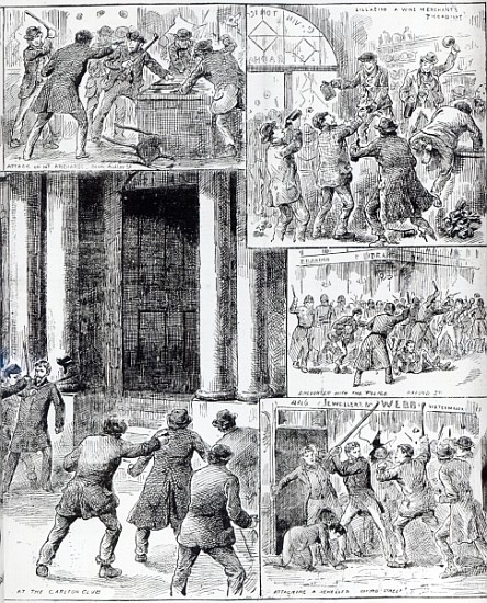 Great Riots in London, illustration from ''Pictorial News'', February 20th 1886 od English School