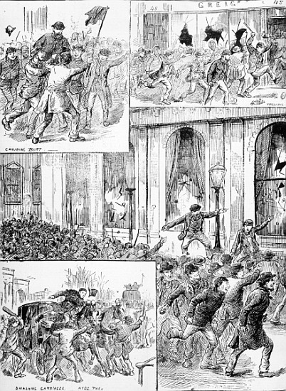 Great Riots in London, illustration from ''Pictorial News'', February 20th 1886 od English School