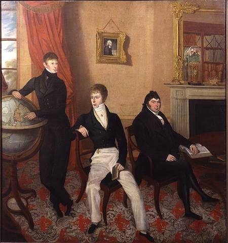 Group Portrait of Three Men in an Elaborate Sitting Room Interior od English School