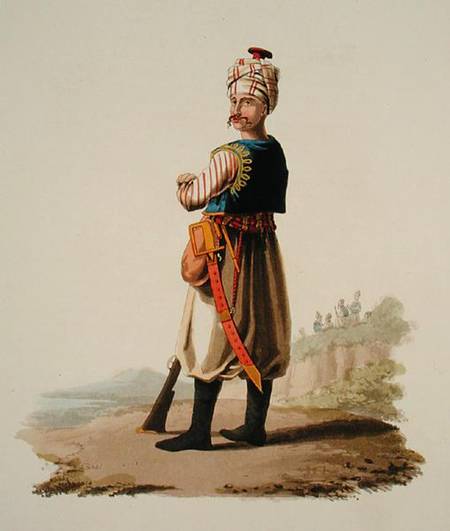 Janissary, from 'Costumes of the Various Nations', Volume VII, 'The Military Costume of Turkey', by od English School