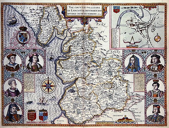 Map of Lancaster divided into hundreds od English School