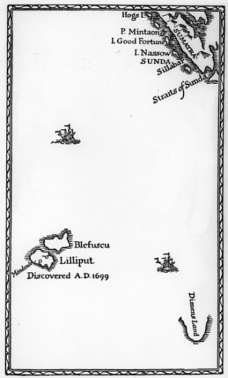 Map of Lilliput and Blefuscu, from the first edition of ''Gulliver''s Travels'' Jonathan Swift od English School