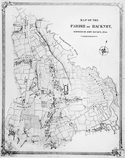 Map of the Parish of Hackney, surveyed John Rocque (c.1709-1762) 1745 od English School