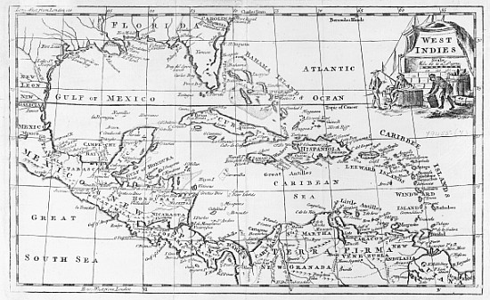 Map of the West Indies, Florida and South America od English School
