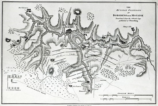 Map showing the Russian positions at the Battle of Borodino, c.1812 od English School