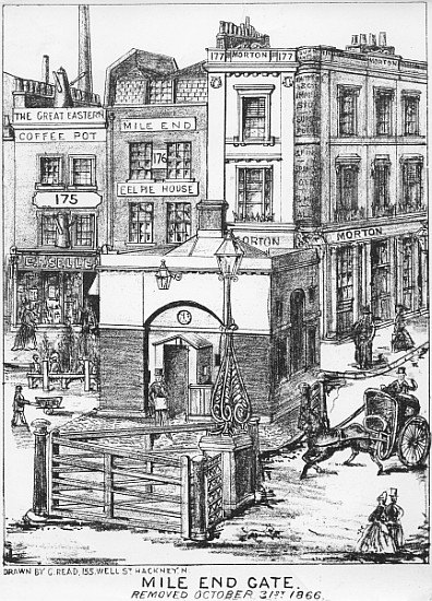 Mile End Gate, c.1866 (pen and charcoal on paper) od English School