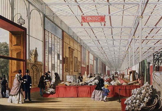 Minerals: Gallery displaying rocks and crystals at the Great Exhibition in 1851, from ''Dickinson''s od English School