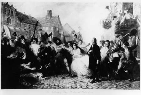 The Mobbing of John Wesley (1703-91) at Wednesbury  (b&w photo) od English School