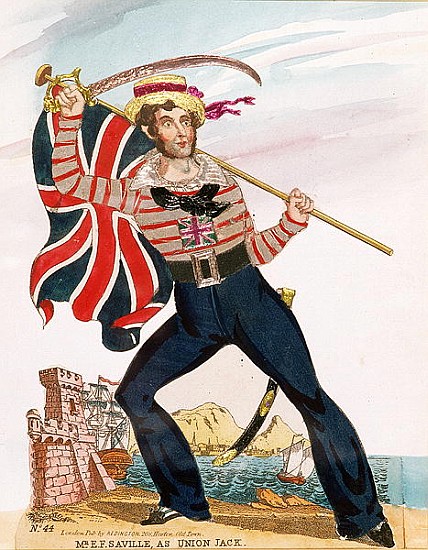 Mr E.F. Saville as ''Union Jack'', pub. Redington (engraving and collage) od English School