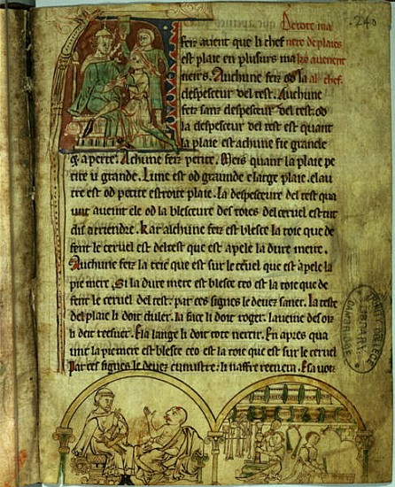 Ms.O.1.20.f.241v Jerome: A doctor visiting a patient and an apothecary, from ''De Nominibus Herbraic od English School