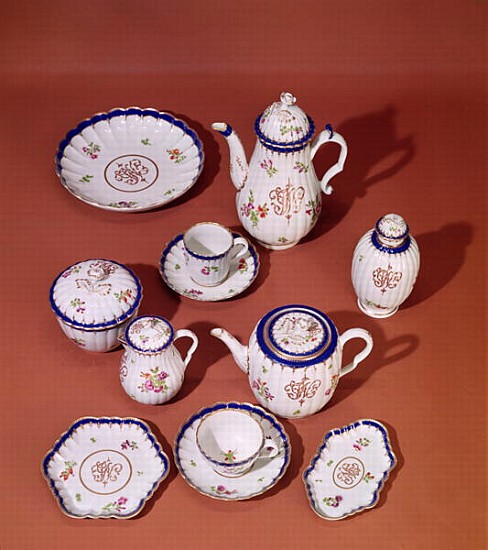 Part of a Worcester monogrammed tea service, c.1775 (porcelain) od English School