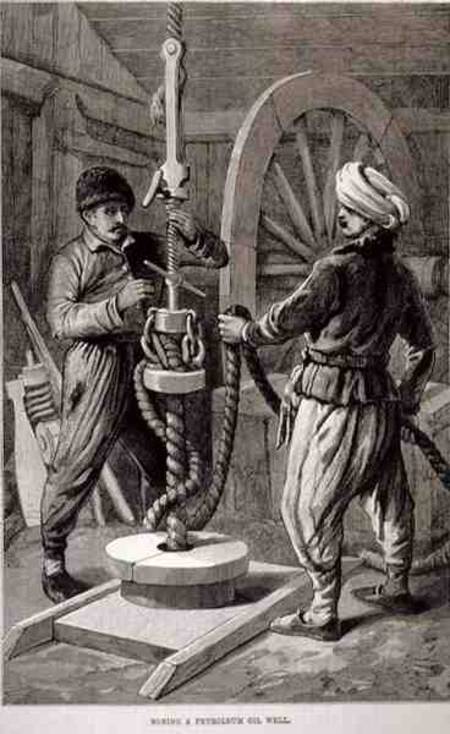 The Petroleum Wells at Baku on the Caspian: Boring a Petroleum Oil Well, from 'The Illustrated Londo od English School
