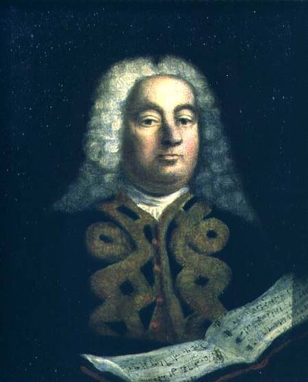 Portrait of George Frederick Handel (1685-1759) with a copy of Messiah od English School
